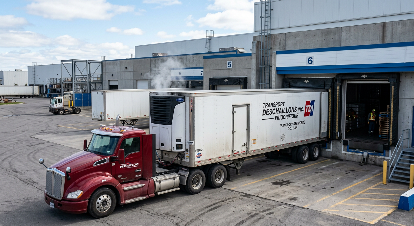 Remorque frigorifique Transport Deschaillons au quai d'entrepôt réfrigéré